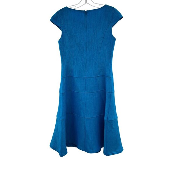 Jones Studio A-Line Dress Cap Sleeve Textured Blue Teal Size 6 Below Knee Zip - Picture 7 of 9